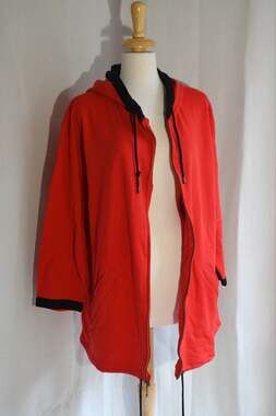CHAUS Red Classic Long Sleeve Zip Up Hooded Sweater Black Trim Size 1 NWT